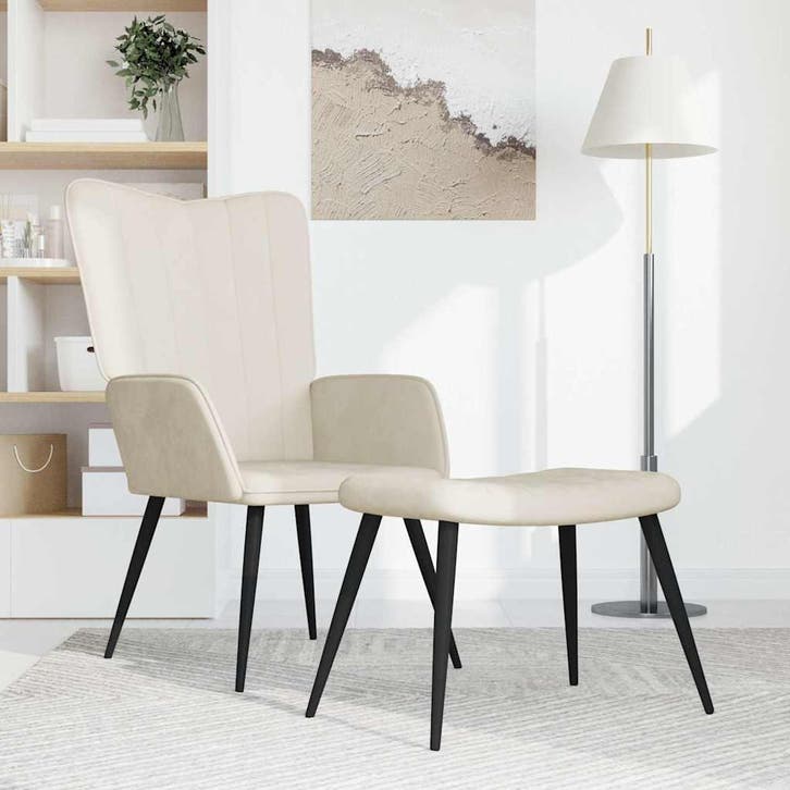 vidaXL Relaxstoel met voetenbank fluweel crèmewit, Huis en Inrichting, Fauteuils, Nieuw, Verzenden