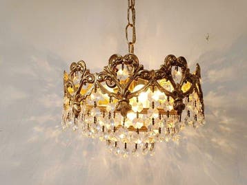 Lamp - Vintage plafondlamp van geperforeerde messing en
