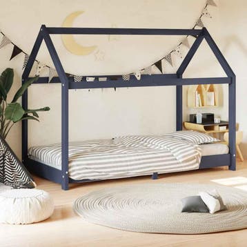 vidaXL Kinderbedframe massief grenenhout grijs 70x140 cm, Kinderen en Baby's, Verzenden, Nieuw