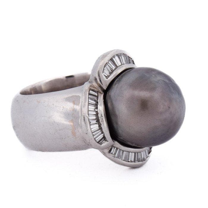 Ring - 18 karaat Witgoud - 1.00ct. tw. Parel - Diamant, Bijoux, Sacs & Beauté, Bagues