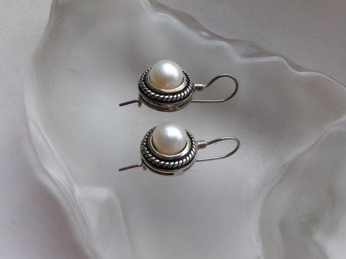 Zilver, Parels - Oorbellen - Art Deco-stijl, Antiek en Kunst, Kunst | Designobjecten
