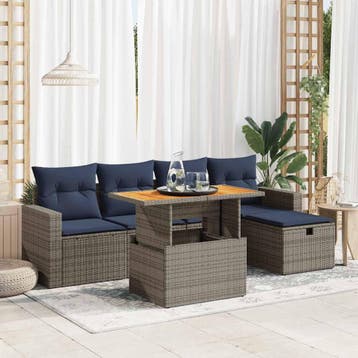 vidaXL 6-delige Loungeset met kussens poly rattan acacia, Verzenden, Loungeset