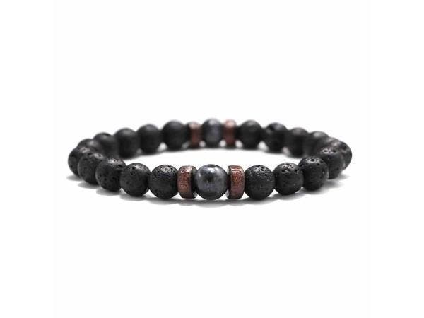 Veiling - Heren Armband Lava Steen Zwart, Handtassen en Accessoires, Armbanden