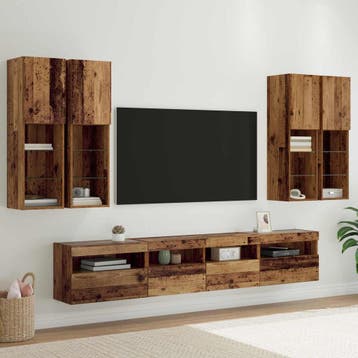 vidaXL TV Wandkast Set met LED Verlichting 7 st Oudhout, Verzenden, Nieuw