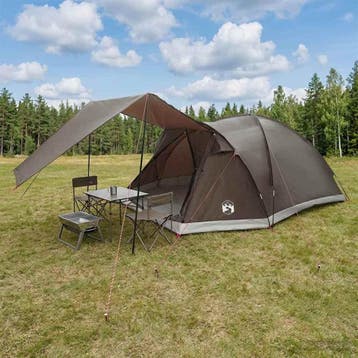 vidaXL Huisje Tent 6-persoons Bruin grijs Polyester en Staal, Verzenden