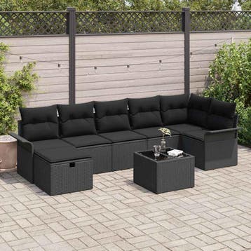 vidaXL Tuinbank Set 8 st Zwart poly rattan, Verzenden, Nieuw