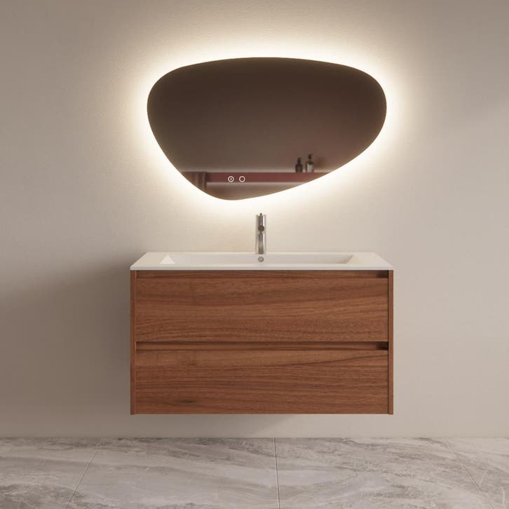 Badmeubelset BWS Riga Met Asia Wastafel Wit 100 cm Walnoot, Bricolage & Construction, Sanitaire, Enlèvement ou Envoi
