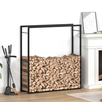 vidaXL Haardhoutrek 110x28x116 cm staal matzwart, Tuin en Terras, Brandhout, Verzenden