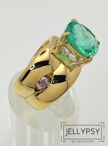 Ring - 18 karaat Geel goud Smaragd - Diamant - non, Nieuw