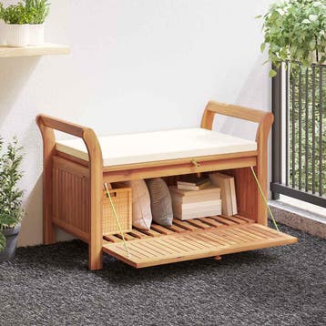 vidaXL Tuinopbergbank met kussen 126 cm massief acaciahout, Verzenden, Nieuw