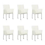 Set van 6 Leren eetkamerstoelen Comfort met wieltjes en, Ophalen of Verzenden, Nieuw, Leer, Eén