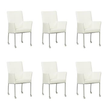 Set van 6 Leren eetkamerstoelen Comfort met wieltjes en, Ophalen of Verzenden, Nieuw, Leer, Eén