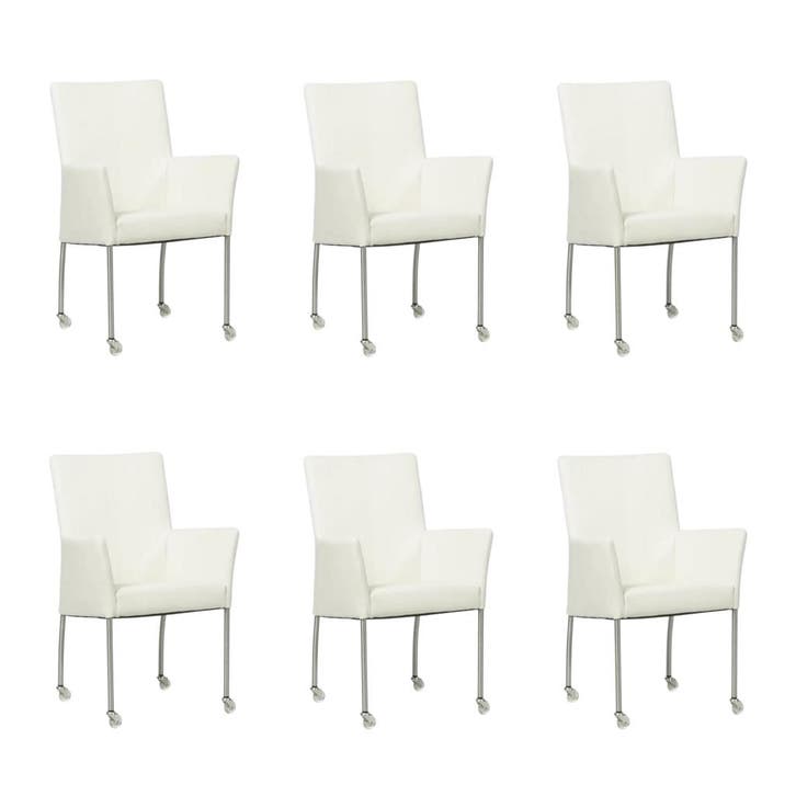 Set van 6 Leren eetkamerstoelen Comfort met wieltjes en, Huis en Inrichting, Stoelen, Nieuw, Eén, Leer, Ophalen of Verzenden
