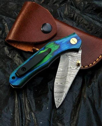 Keukenmes - Keukenmes, op maat handgemaakt Damascus-vouwmes, Antiek en Kunst