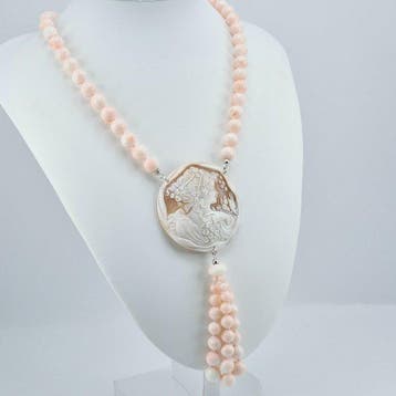 Koraal - Zilver - Halsketting - Roze koraal en camee