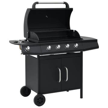 vidaXL Gasbarbecue 4+1 kookzone staal zwart, Verzenden