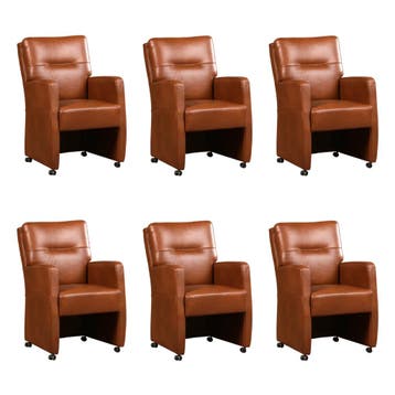 Set van 6 Leren eetkamerstoelen Sharp - Granada Savannah, Ophalen of Verzenden, Nieuw, Leer, Eén
