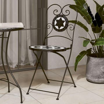 vidaXL Opklapbare stoelen, 2 stuks, zwart-wit keramiek, Tuin en Terras, Tuinstoelen, Verzenden, Nieuw