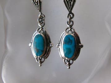 Zilver, Turkoois & marcasieten - Oorbellen - Art Deco-stijl