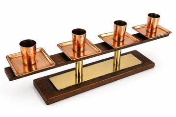 Kaarsenhouder - Koper, Hout, Messing - Mid-Century
