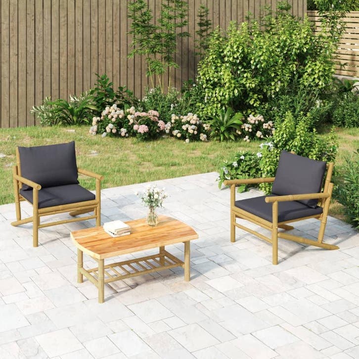 vidaXL Tuinstoelen 2 st met donkergrijze kussens bamboe, Tuin en Terras, Tuinsets en Loungesets, Nieuw, Verzenden