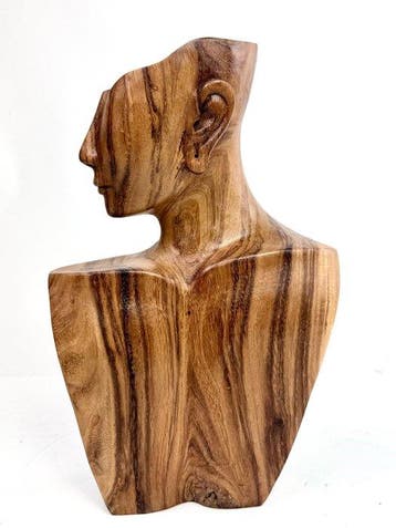 sculptuur, Busto di Donna Intagliato a Mano - 38 cm - Teak