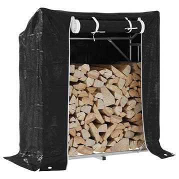 vidaXL Haardhoutrek met regenhoes 100,5x40,5x110,5 cm staal, Verzenden