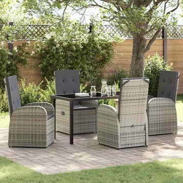 vidaXL Tuin Eettafel Set 5 st Grijs poly rattan, Tuin en Terras, Verzenden, Nieuw