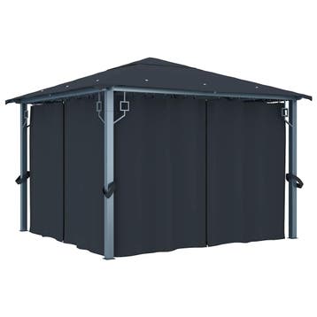vidaXL Prieel met gordijn 300x300 cm aluminium antraciet, Tuin en Terras, Verzenden, Nieuw