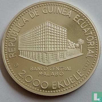 Equatoriaal-Guinea 2000 ekuele 1980 (PROOF) Tiger, Timbres & Monnaies, Monnaies | Afrique, Verzenden, Losse munt