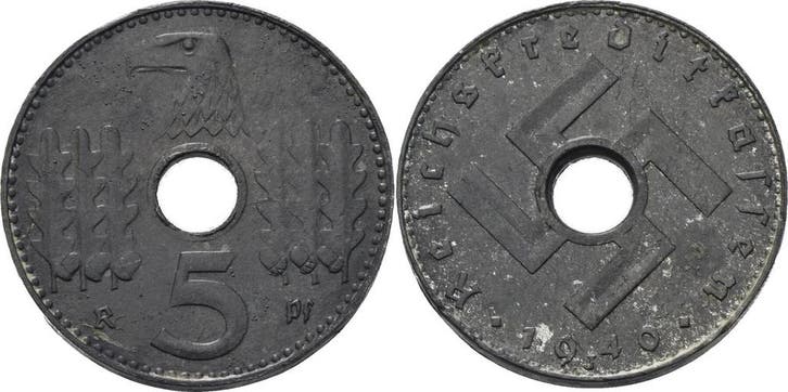 5 Reichspfennig 1940 munten der Reichskreditkassen, Postzegels en Munten, Munten | Europa | Niet-Euromunten, België, Verzenden