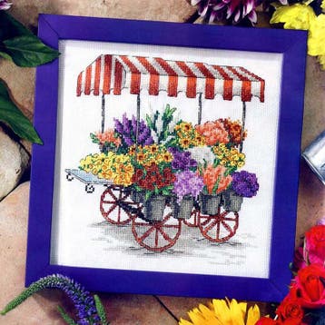 Bloemenkraam Borduurset 14CT op Wit Borduurstof, Verzenden, Nieuw