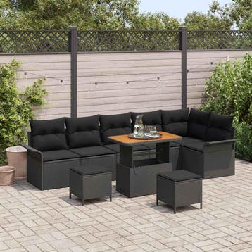 vidaXL Tuinbank Set 9 st 8-Aantal zitplaatsen Zwart, Verzenden, Nieuw