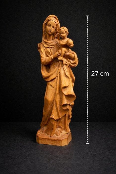 Beeld, Heilige Maria met kindje Jezus - 27 cm - Hout, Antiek en Kunst, Antiek | Boeken en Manuscripten