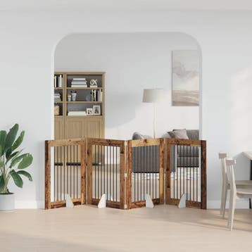 vidaXL Opvouwbaar hondenhekje met standaards 4 st Oud hout, Verzenden