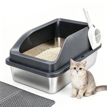 Kattenbak - Kattentoilet - 61x41x31 cm - Zilver/Grijs - Nobl, Dieren en Toebehoren, Verzenden, Nieuw