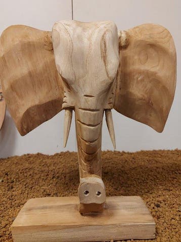 Beeld, Olifanthoofd - 35 cm - Hout