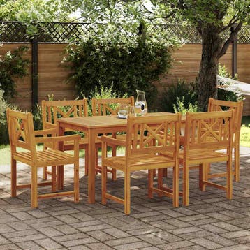 vidaXL Tuin Eettafel Set 7 st Bruin Massief Acacia Hout, Verzenden, Nieuw