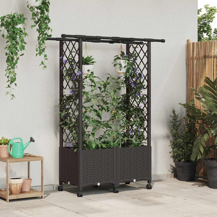 vidaXL Verhoogd Bed met Trellis en Dak Bruin 124,5 x 40 x, Tuin en Terras, Bloempotten, Nieuw, Verzenden
