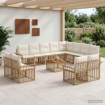 vidaXL Buiten bank set 13 st Natuurlijk en Crème Wit, Tuin en Terras, Verzenden, Nieuw