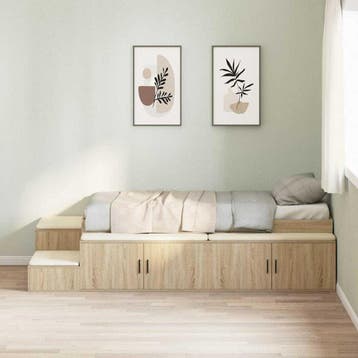 vidaXL Opbergbedframe Sonoma Eik 80 cm Bewerkt hout, Verzenden, Nieuw
