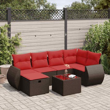 vidaXL 7-delige Loungeset met kussens poly rattan bruin, Verzenden, Nieuw, Loungeset