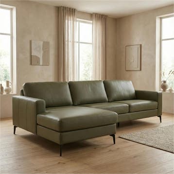 Leren hoekbank Match - 2.5-zits arm rechts + Longchair arm, Ophalen of Verzenden