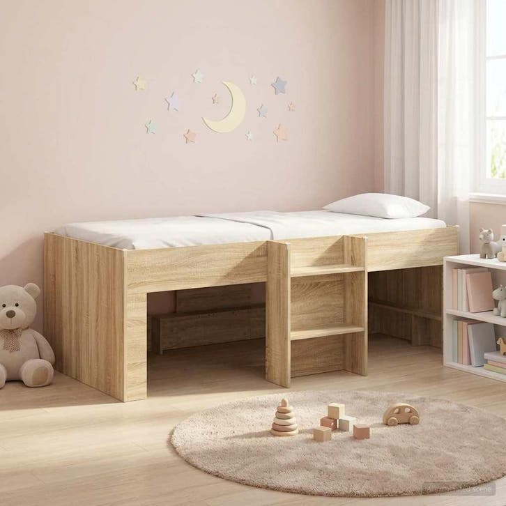 vidaXL Kinderhoogslaper Sonoma Eiken 75 x 190 cm Bewerkt, Huis en Inrichting, Slaapkamer | Bedden, Nieuw, Verzenden