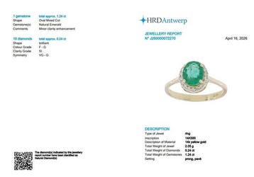 Ring - 14 karaat Geel goud - 1.48ct. tw. Smaragd - Diamant