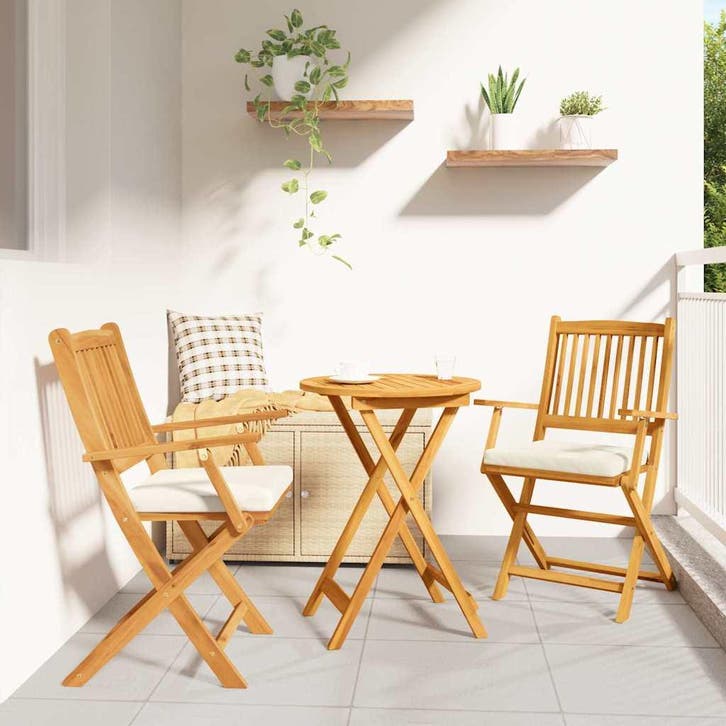 vidaXL Vouwstoel met kussen 2 pcs Bruin Massief acaciahout, Tuin en Terras, Tuinstoelen, Nieuw, Verzenden
