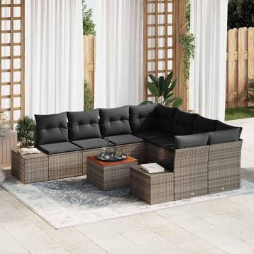 vidaXL Tuinbank Set 9 st Grijs poly rattan, Verzenden, Nieuw
