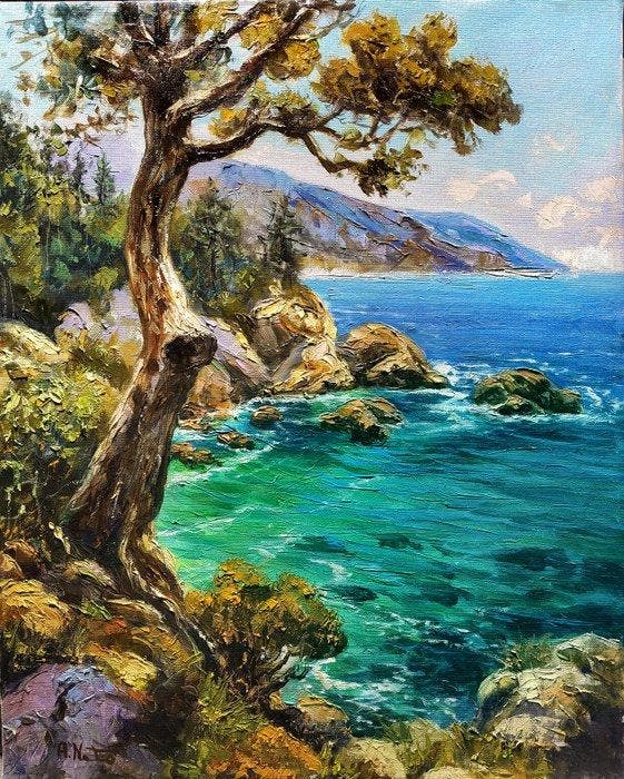 A. Neto (XX) - Scorcio di costiera, Antiek en Kunst, Kunst | Schilderijen | Klassiek