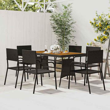 vidaXL 7-delige Tuinset poly rattan zwart, Verzenden, Tuinset