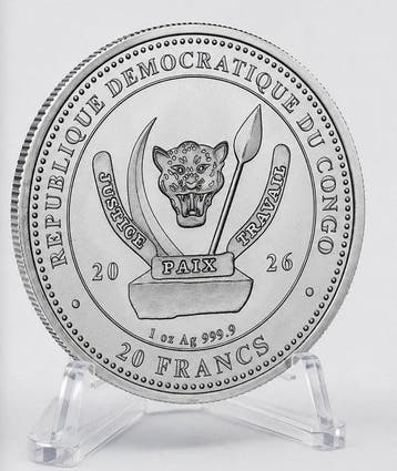 Congo. 20 Francs 2026 – Shark – World’s Wildlife – 1 oz